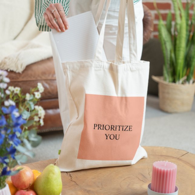 Bolsa Tote Minimal Prioritize You Quote Warm Blush Peach (Criador carregado)