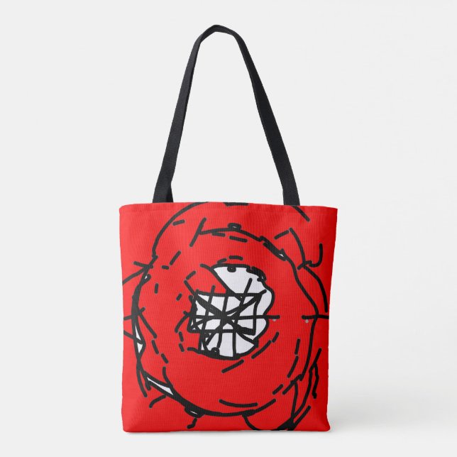 Bolsa Tote Minimalist Abstract Circular Expressionism in Red  (Verso)