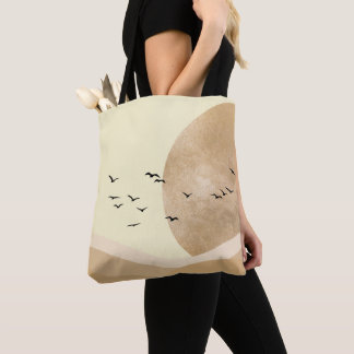 Bolsa Tote Minimalist Desert Landscape with Birds & Sun 