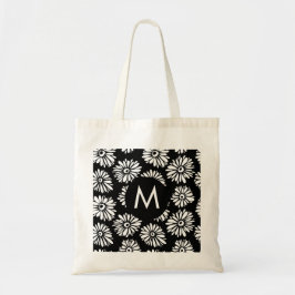 Bolsa Tote Minimalist Groovy Black and White Daisy Monogram