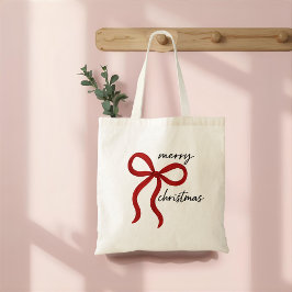 Bolsa Tote Minimalist Merry Christmas Red Bow 