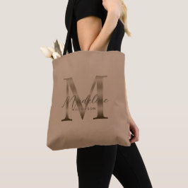 Bolsa Tote Minimalist Script Metallic Taupe Gold Monogram
