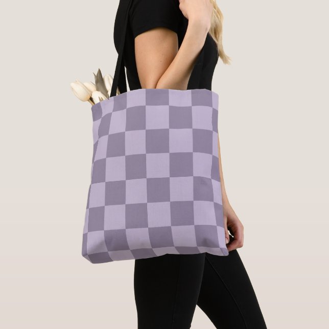 Bolsa Tote Minimalist Soft Lavender Checkerboard Pattern  (Close Up)