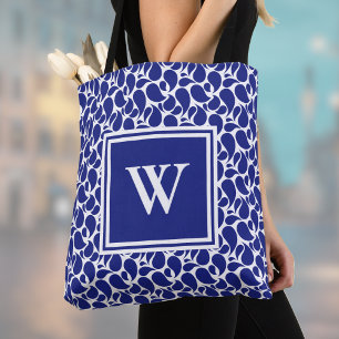 Bolsa Tote Minimalista Moderno Paisley Azul e Branco