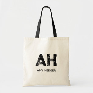 BOLSA TOTE MINIMALISTA MONOGRAMA DE DUAS LETRAS PRETA NOME NA