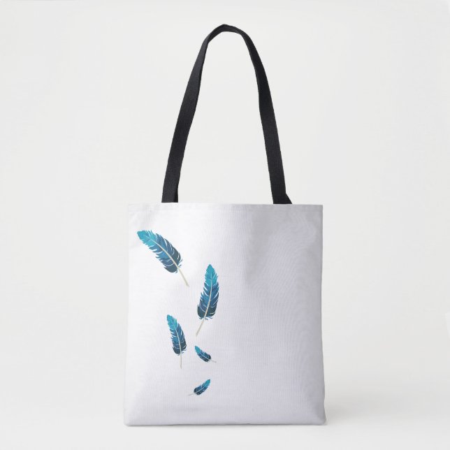 Bolsa Tote Minimalista Naval e Teal Penas Caindo  (Frente)