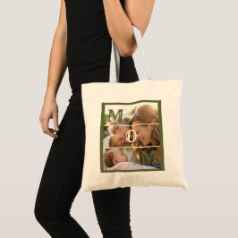 Bolsa Tote Minimalista Presente de Mãe Verde Oliva com Foto P