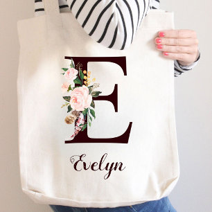 Bolsa Tote Mínimo - Letra E Blush - Presente Personalizado Fl