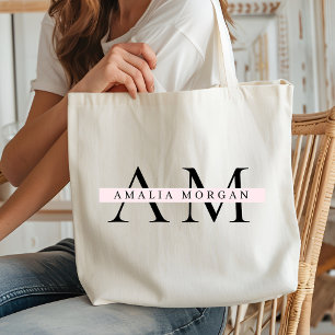 Bolsa Tote "Mínimo Pink Pastel Inicial & Nome Personalizado