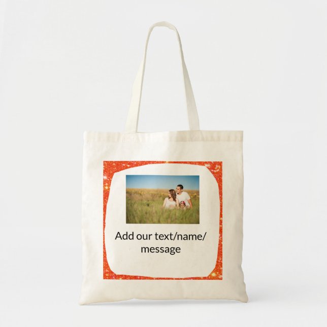 Bolsa Tote Mínimo simples adicione seu brilho de texto de fot (Frente)
