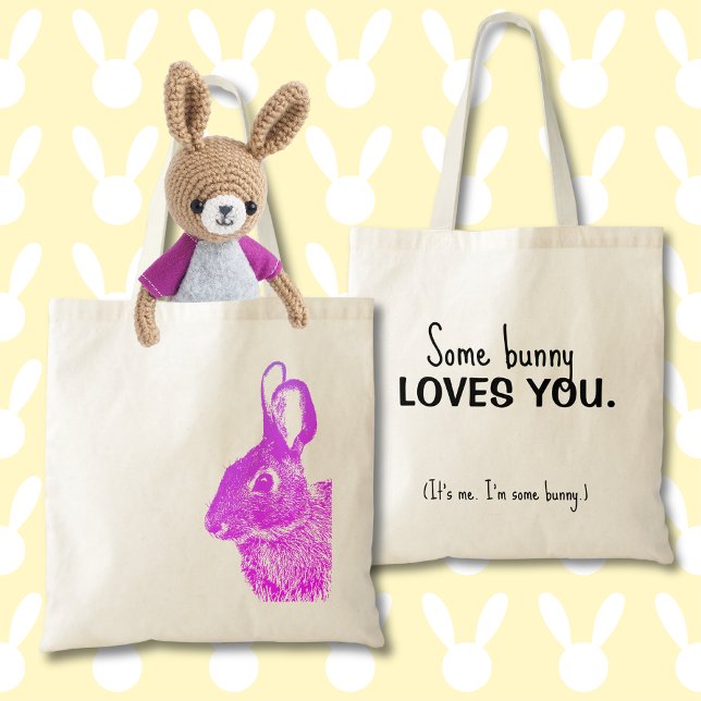 Bolsa Tote Mínimo Simples - Coelho da Páscoa Roxo (Vibrant purple bunny on a reusable cloth tote with customizable text is a great Easter gift.)