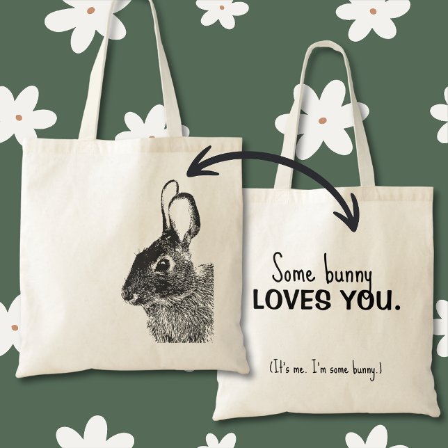 Bolsa Tote Mínimo Simples Coelho Negro da Páscoa (Stamped black rabbit "some bunny loves you" bunny bag is a great plastic-free alternative.)