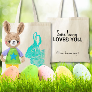 Bolsa Tote Mínimo Simples de Coelho Azul-Verde da Páscoa