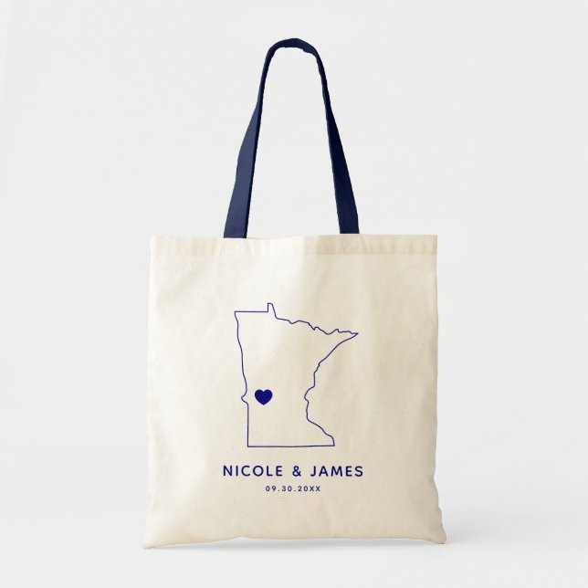 Bolsa Tote Minnesota Map Wedding Bag Bolsa, Marinho (Frente)