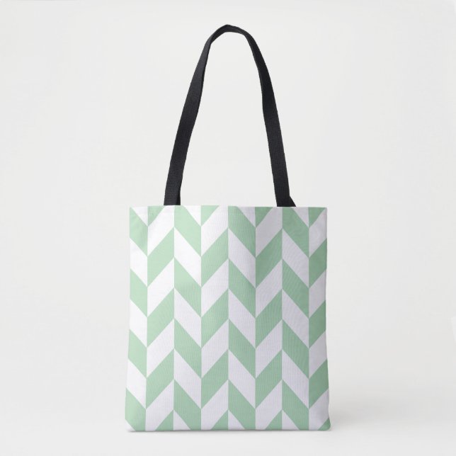 Bolsa Tote Mint Green Herringbone Pattern (Frente)