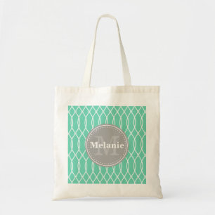 Bolsa Tote Mint Modern Lattice Pattern Monograma de Cinza