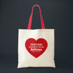 Bolsa Tote Miracle Bible Verse Red Heart Encouraging Believe<br><div class="desc">This cute tote features a red heart with the powerful Bible verse of Mark 9:23.   It's a nice inspirational gift for Valentine's Day or any other occasion when encouragement is needed.</div>