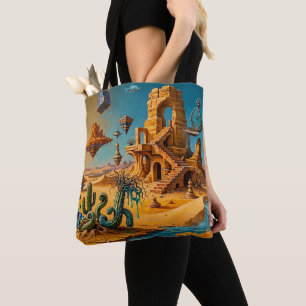 Bolsa Tote Miragem do Deserto Ocre Laranja Azul Turquesa