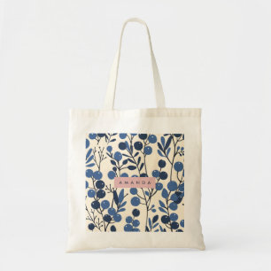 Bolsa Tote Mirtillo Azul Personalizado Estilo Botânico da Vid