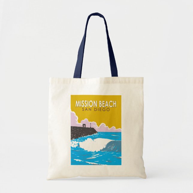 Bolsa Tote Mission Beach Viagem Art Vintage (Frente)