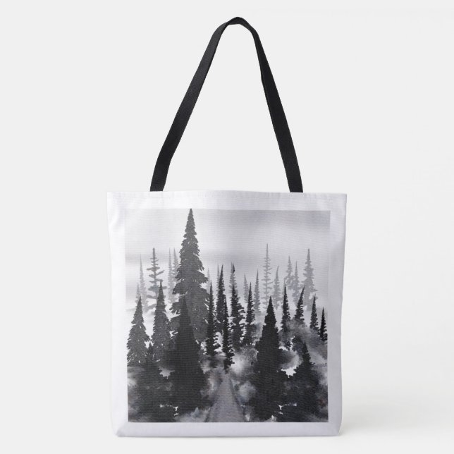 Bolsa Tote Mistério Monocromático Pinhal Floresta Aquarela Im (Frente)