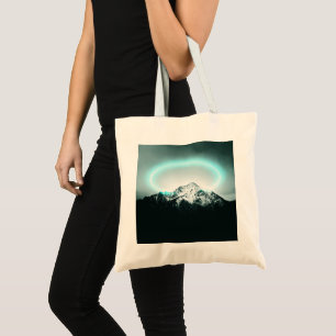 Bolsa Tote Misteriosa luz azul-neon da montanha nevada