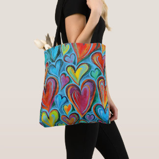 Bolsa Tote Mistura Azul de Padrão do Coração Divertido