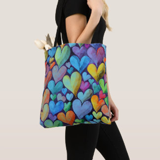 Bolsa Tote Mistura Azul de Padrão do Coração Divertido