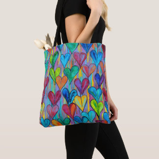 Bolsa Tote Mistura Azul de Padrão do Coração Divertido