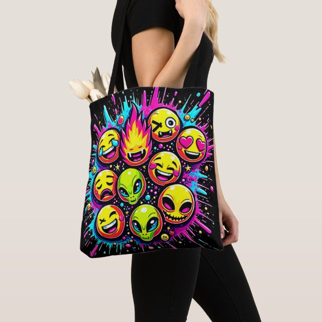 Bolsa Tote Mistura de Emoji Neon Funky (Close Up)
