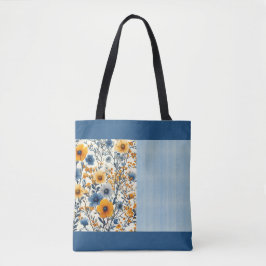 Bolsa Tote Mistura De Metades Florais bonito Azul E Amarelo