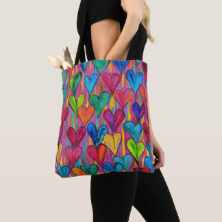Bolsa Tote Mistura de padrões cardíacos roxos divertidos