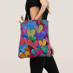 Bolsa Tote Mistura de padrões cardíacos roxos divertidos