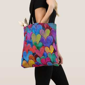 Bolsa Tote Mistura de padrões cardíacos roxos divertidos
