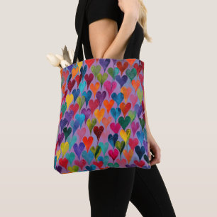 Bolsa Tote Mistura de padrões cardíacos roxos divertidos