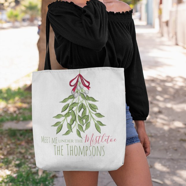 Bolsa Tote Mistura feliz com Berries Brancos (Meet me under the mistletoe holiday tote bag)