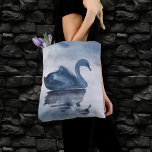 Bolsa Tote Mistura Reflexões | Moody Dusty Blue Swan no lago<br><div class="desc">Misteriosa, escura e temperada decoração de lago pintada manualmente, em azul macio e poeirento, marinho, com um cisne gracioso e enfumaçado de nevoeiro matutino adicionando o pop perfeito de cor e estilo pessoal. Da coleção "Lake Refletions", esta design de aquarela foi inspirada pelo tempo romântico silencioso quando se pode estar...</div>
