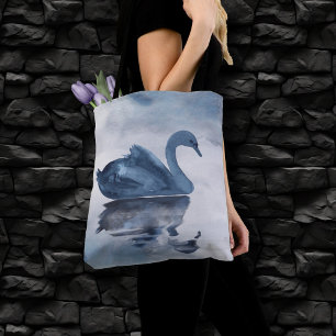 Bolsa Tote Mistura Reflexões Moody Dusty Blue Swan no lago