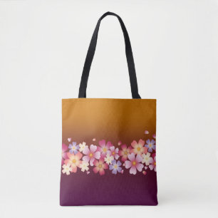Bolsa Tote Mistura Sakura Blossoms Kimono Style Borgonha e Do