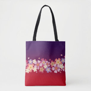 Bolsa Tote Mistura Sakura Blossoms Kimono Style Red & Purple