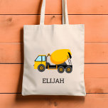Bolsa Tote Misturadores de Cimento Amarelo Crianças Personali<br><div class="desc">Esta bolsa de tote para crianças mostra uma ilustração de um misturador de cimento amarelo. Personalize com o nome do seu filho em letras negras. Faz uma bolsa de excelente!</div>