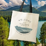 Bolsa Tote Misty Mountain Hotel Welcome Wedding Bag<br><div class="desc">Misty Mountain Range, bolsa de boas-vindas do hotel de casamento. Dê uma surpresa aos hóspedes quando chegarem ao seu casamento de destino. Personalize este saco de bolsa de pano com o tipo de casamento, "casamento nas montanhas" ou "montanhas de Vermont". Os nomes impressos da noiva e noiva, e a data...</div>