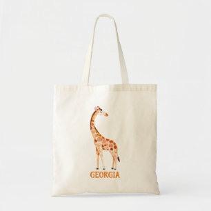 Bolsa Tote Miúdos animais do safari do girafa da aguarela