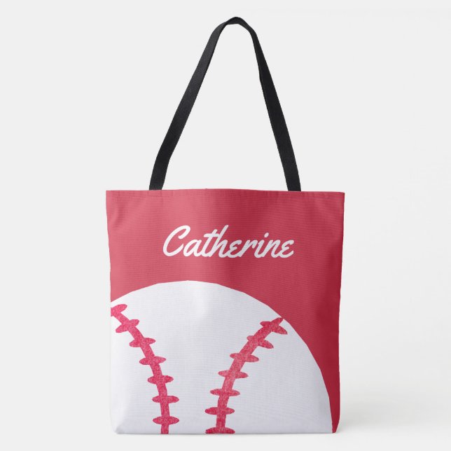 Bolsa Tote Miúdos personalizados vermelho do basebol ou do (Frente)