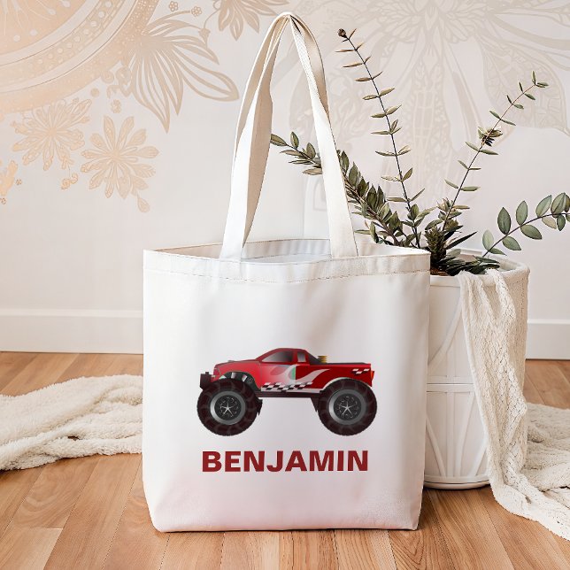 Bolsa Tote Miúdos vermelhos do monster truck (Criador carregado)