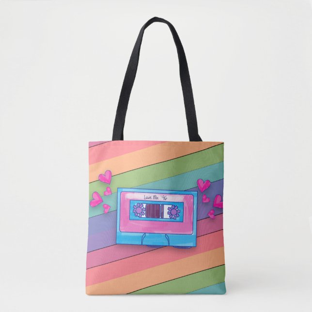 Bolsa Tote Mixtape Cóctil Rainbow Background Retro Music Logo (Frente)