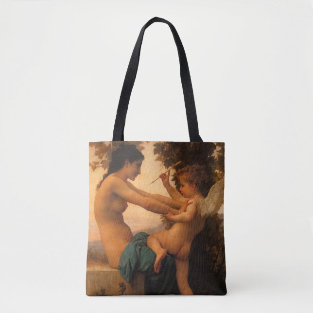 Bolsa Tote Moça defendendo-se contra Cupido de Bouguereau (Frente)