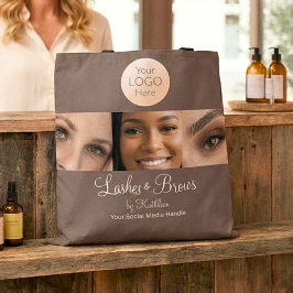 Bolsa Tote Mocha Brown Script Logo Photo Lashes Brows Studio