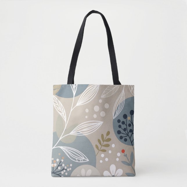Bolsa Tote Mod White Floral em bege e verde (Frente)