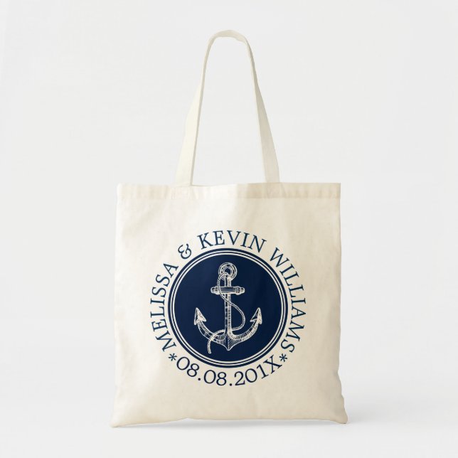 Bolsa Tote Modelo de Casamento marinho Azul Náutico de Barcos (Frente)